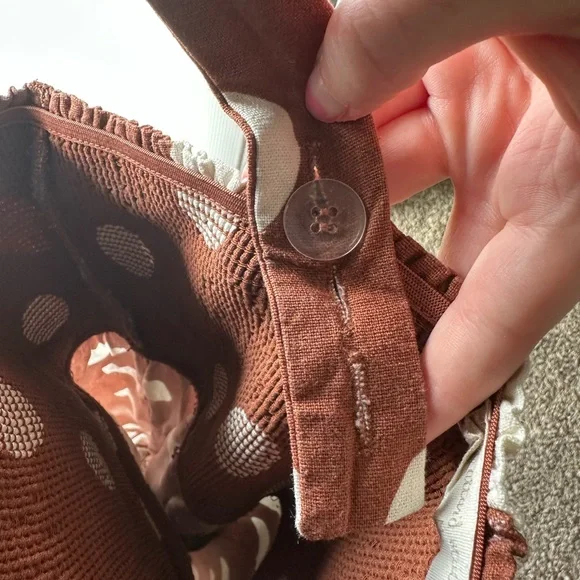 Altar'd State Brown / Burnt Orange and White Polka Dot Midi Dress - Picture 8 of 8